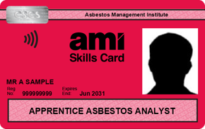 Apprentice Asbestos Analyst Red Card - valid for 18 months, not renewable